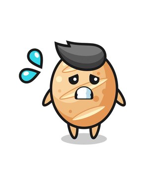 french bread mascot character with afraid gesture