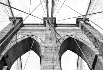 Close-up details of the Brooklyn Bridge, in New York City