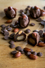 dates covered with chocolate and stuffed with marzipan 
