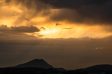 the Sainte Victoire mountain in the light of a stormy summer morning