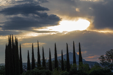 the Sainte Victoire mountain in the light of a stormy summer morning