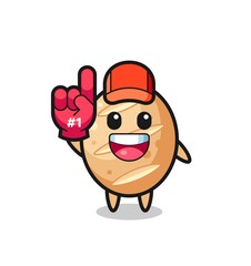 french bread illustration cartoon with number 1 fans glove