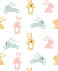 Seamless background with cute pink bunnies. Easter Bunny. Cartoon character. Can be printed on fabric