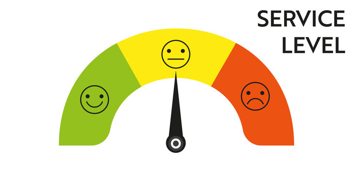 Customer satisfaction chart meter. Scale color with arrow. Abstract graphic infographic