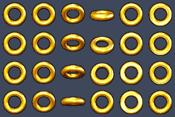 3D Illustration Spinning Gold Ring In Pixelart Style For Your Game