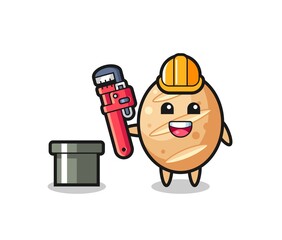 Character Illustration of french bread as a plumber