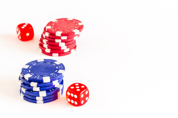 Gambling chips for playing poker. Casino game background