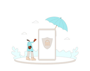 Fototapeta premium Cyber insurance. Personal data protection concept. Cybercrime risk protection.