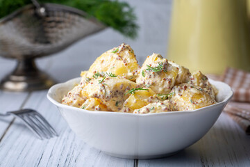 Potato salad with mustard seeds and mayonnaise (Turkish name; patates salatasi)