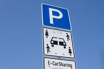traffic sign for parking space for electrical car sharing