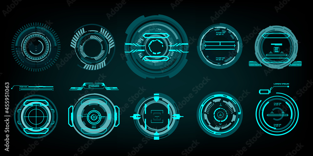 Poster set modern electronic target aiming systems ui / ux. futuristic optical sight. automatic navigation 