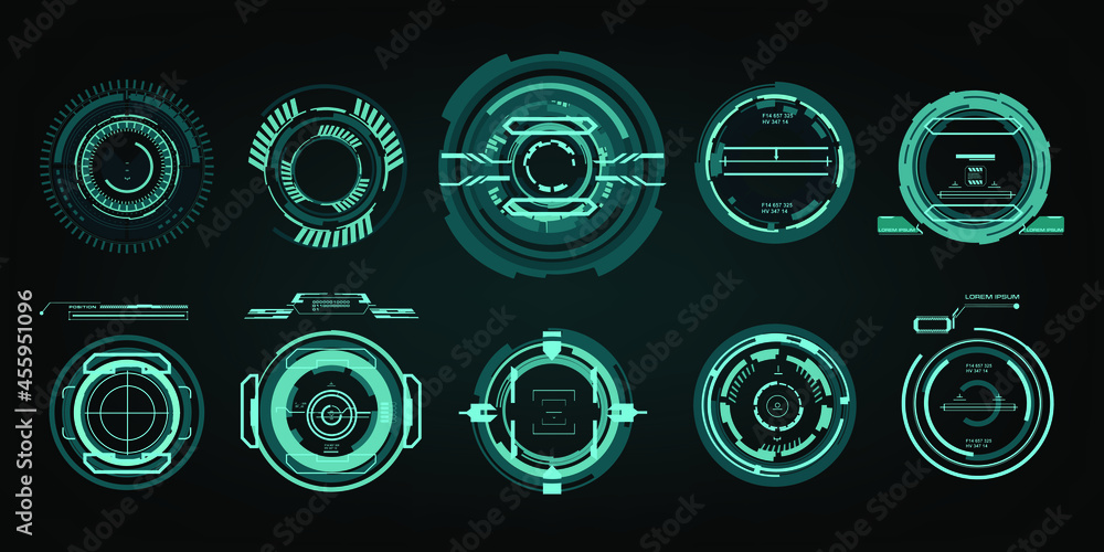 Poster set modern electronic target aiming systems ui / ux. futuristic optical sight. automatic navigation 