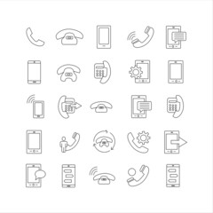 Simple set of phone vector line icons. Contains icons such as global calling, online support,...