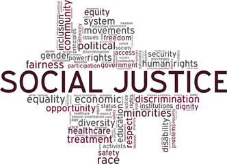 Social Justice vector illustration word cloud isolated on a white background.