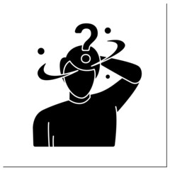 Confusion glyph icon. Confused and dizzy lost man under question sign.Concussion and neurological disorder signs and symptoms. Filled flat sign. Isolated silhouette vector illustration
