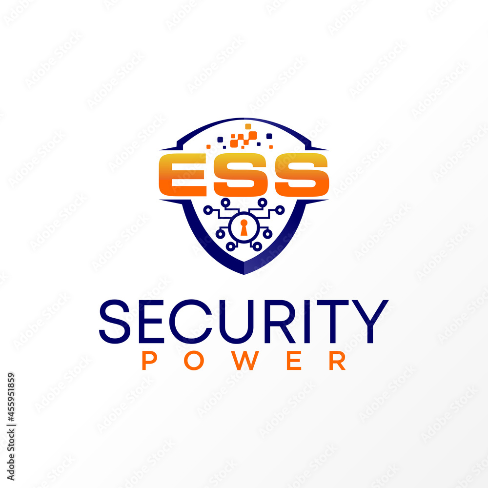 Aufkleber letter or word ess sans serif font in guide or shield with hole key and tech image graphic icon logo