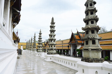 THAILAND, BANGKOK: Scenic view of traditional architecture of old Thailand temple palace with...