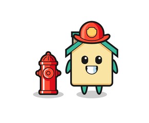 Mascot character of house as a firefighter