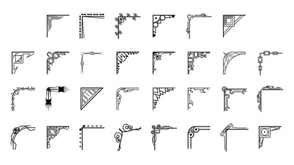 Set Hand Draw Of Corners Different Shapes Flower Decoration Vector Design Doodle Sketch Style For Wedding And Banner