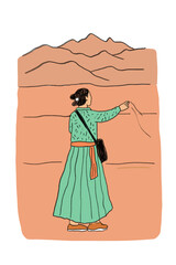 Navajo woman blessing land with corn pollen