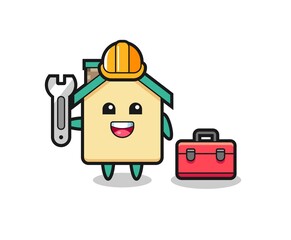Mascot cartoon of house as a mechanic