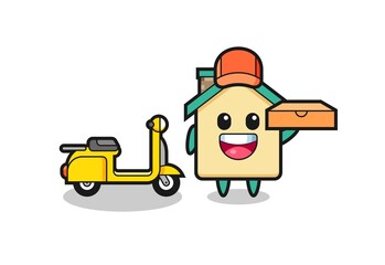 Character Illustration of house as a pizza deliveryman