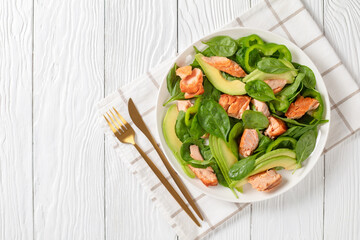 salmon spinach avocado and green pepper salad