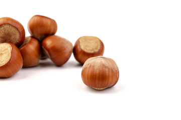 Group of hazelnuts, isolated on white background