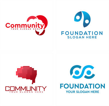 Community foundation brain people logo design