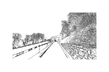 Fototapeta premium Building view with landmark of Laax is the municipality in Switzerland. Hand drawn sketch illustration in vector.