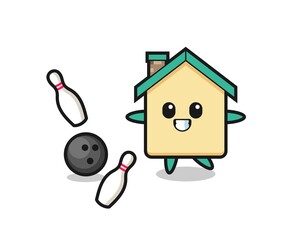 Obraz na płótnie Canvas Character cartoon of house is playing bowling