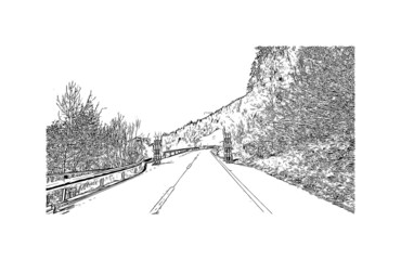 Fototapeta premium Building view with landmark of Laax is the municipality in Switzerland. Hand drawn sketch illustration in vector.