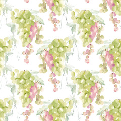 Grape. Seamless watercolor pattern. Suitable for wallpapers, backgrounds, fabrics, textiles
