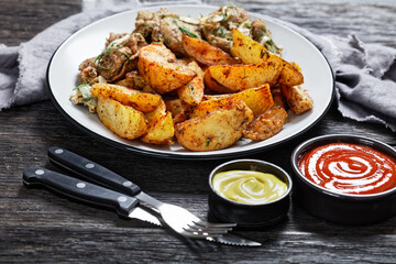 Grilled Pork Shoulder Steaks with potato wedges