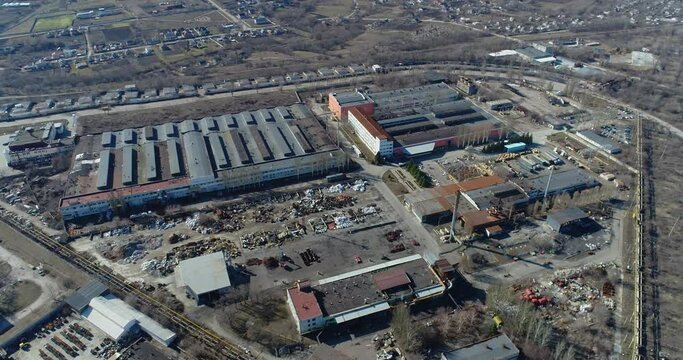 Large factory aerial view, exterior of a large factory. Plant top view