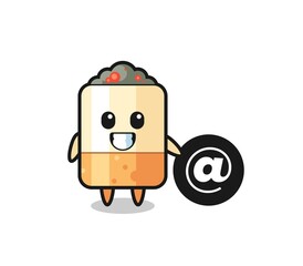 Cartoon Illustration of cigarette standing beside the At symbol