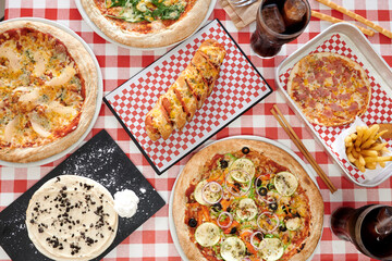 pizza on a wooden board