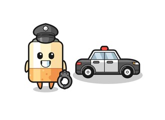 Cartoon mascot of cigarette as a police
