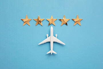 Airplane vacation travel 5 star rating passenger experience background - obrazy, fototapety, plakaty