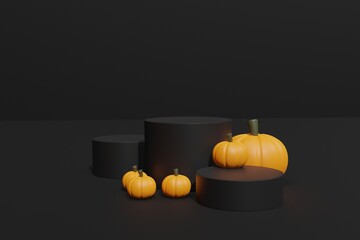 3d rendered halloween pumpkins and podium