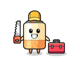 Illustration of cigarette character as a woodworker