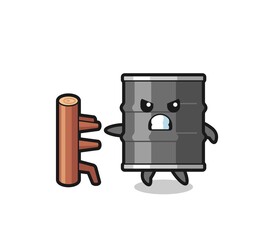 oil drum cartoon illustration as a karate fighter
