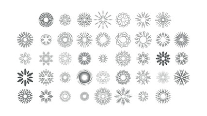 Set Abstract Collection Round Circles Starburst Sunburst Sunset Black Line Doodle Design Elements Bursting Rays Sunrise Shine Light Radiant Sparkles Vector Design Style