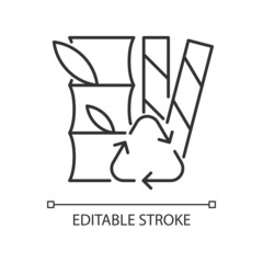 Compostable straws from plants linear icon. Plant-based materials. Sugarcane fibers. Thin line customizable illustration. Contour symbol. Vector isolated outline drawing. Editable stroke