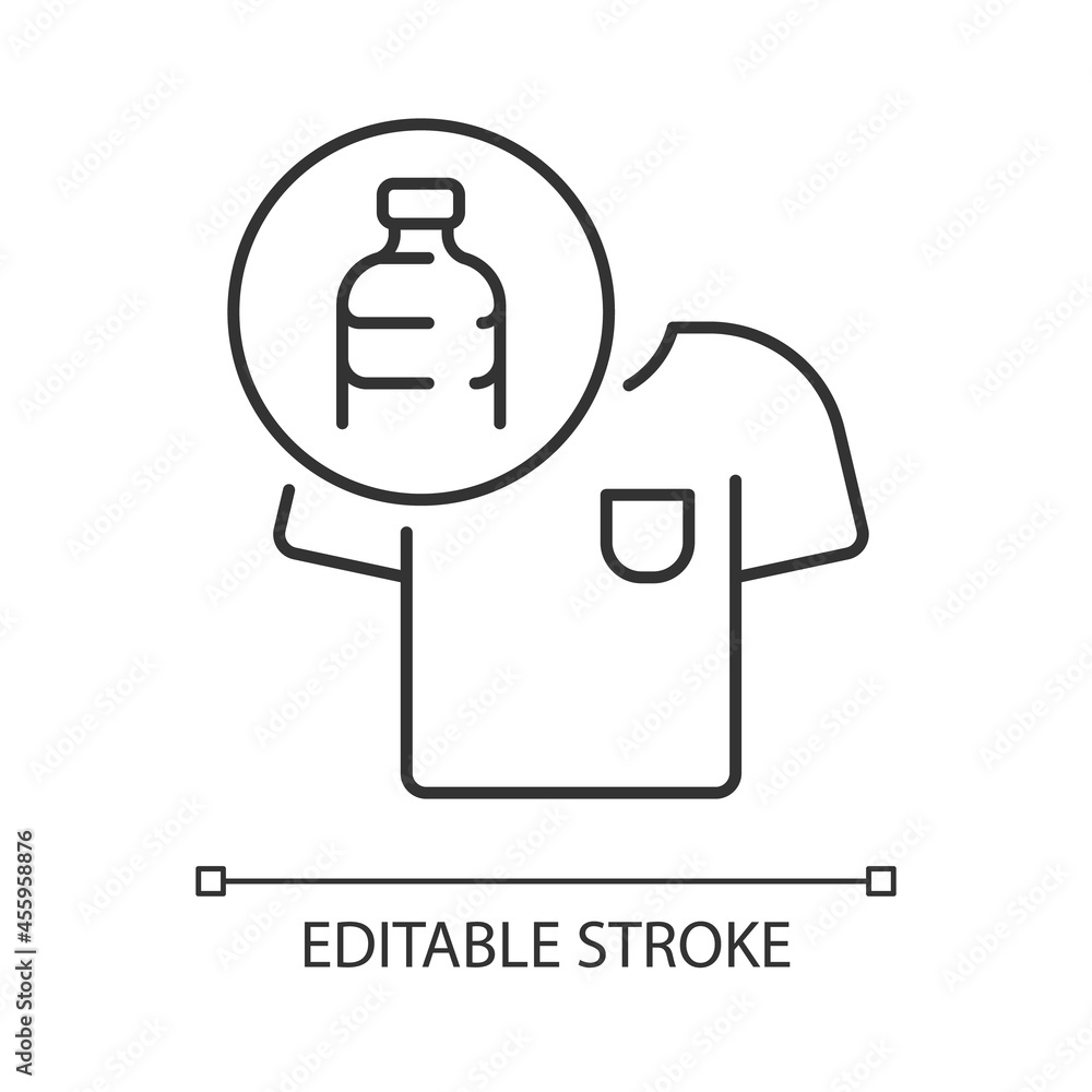 Sticker Clothes made from plastic bottles linear icon. Sustainable clothing item. Sustainable t shirt. Thin line customizable illustration. Contour symbol. Vector isolated outline drawing. Editable stroke - Stickers