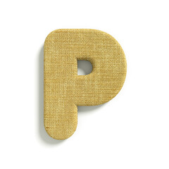 hessian letter P - Upper-case 3d jute font - suitable for fabric, design or decoration related subjects