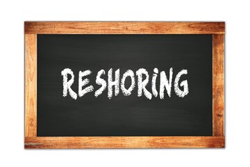 Obraz premium RESHORING text written on wooden frame school blackboard.
