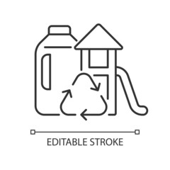 Playsets from plastic milk bottles linear icon. Sustainable playground for kids. Recycled plastic. Thin line customizable illustration. Contour symbol. Vector isolated outline drawing. Editable stroke