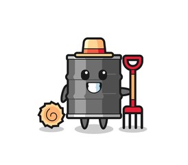 Mascot character of oil drum as a farmer