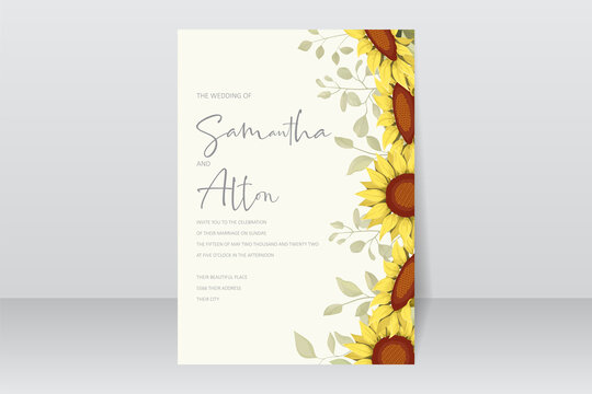 Beautiful Sunflower Wedding Invitation Card Template